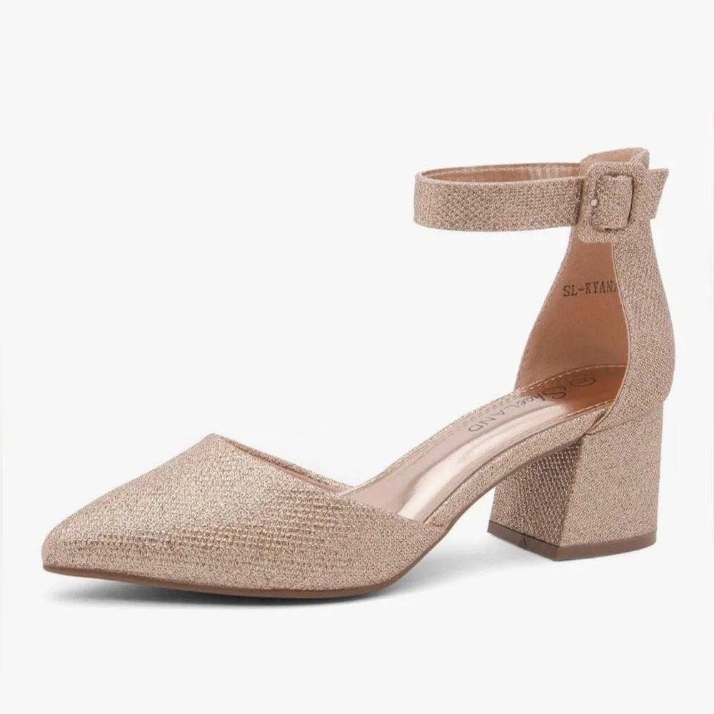 Elegant Women's Rosegold Ankle Strap Shoes size 8 ^
